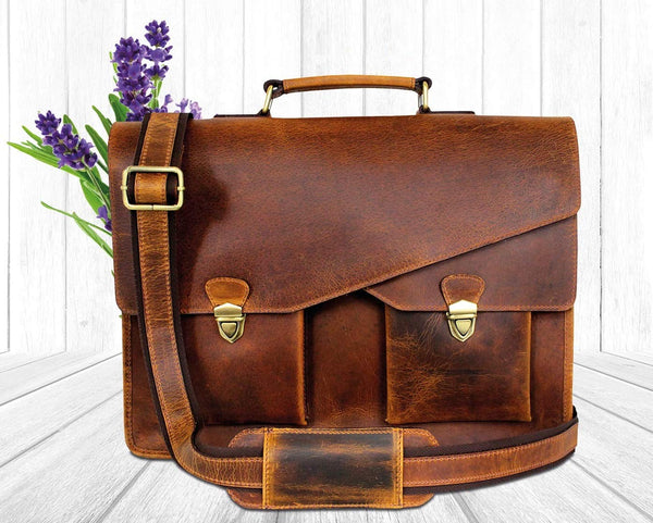 16 Inch Leather briefcases Laptop Messenger Bags for Men and Women Best  Office School College Satchel Bag