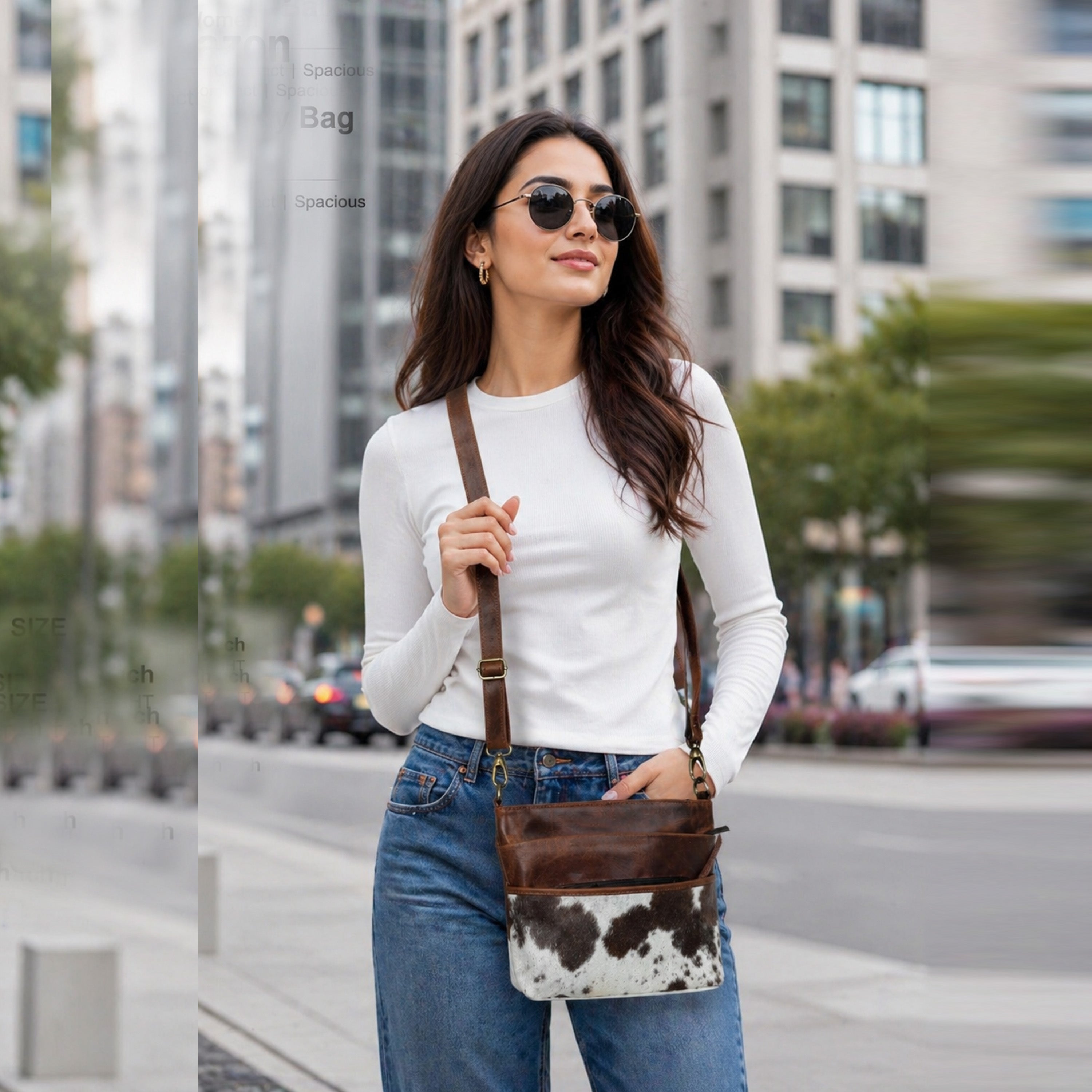 Hair-on leather crossbody bag