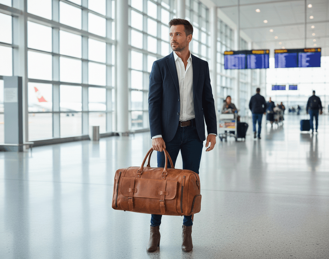 28'' Genuine Leather Travel Bag Large Duffle for Men