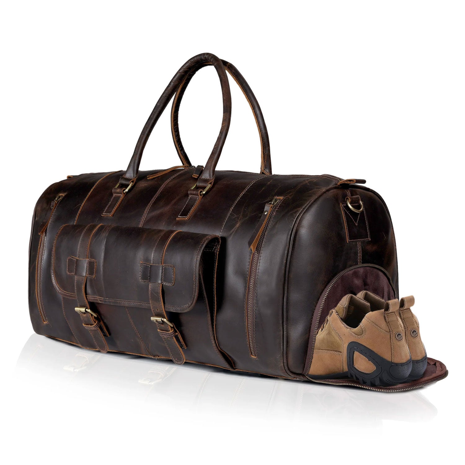Denali Brown Shoe Leather Duffle Bag for Men