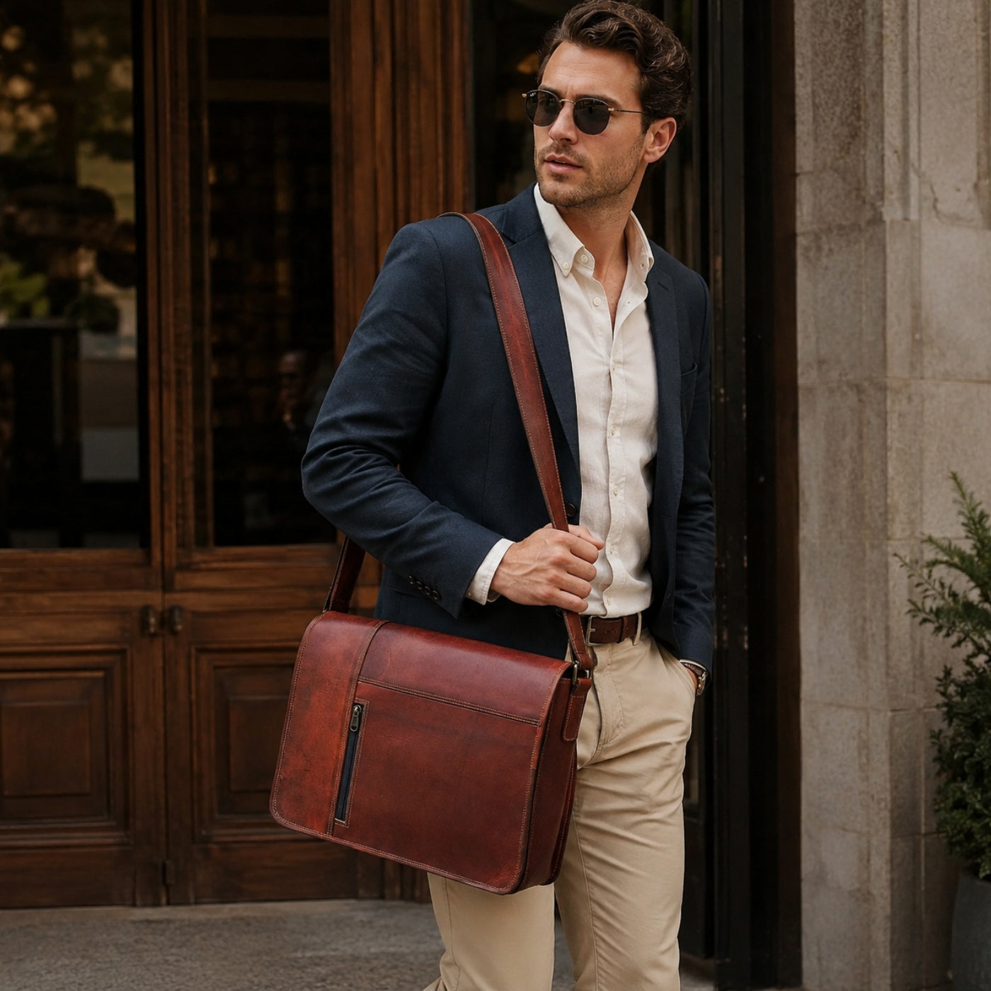 Vintage Leather Satchel Messenger Bag