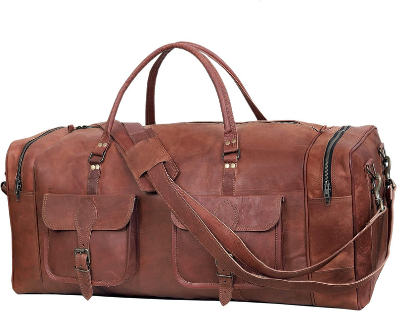 Premium Leather Men's Duffel Bag: Your Ideal Travel Companion for Sports, Weekends, and More - Vintage Leather Duffel