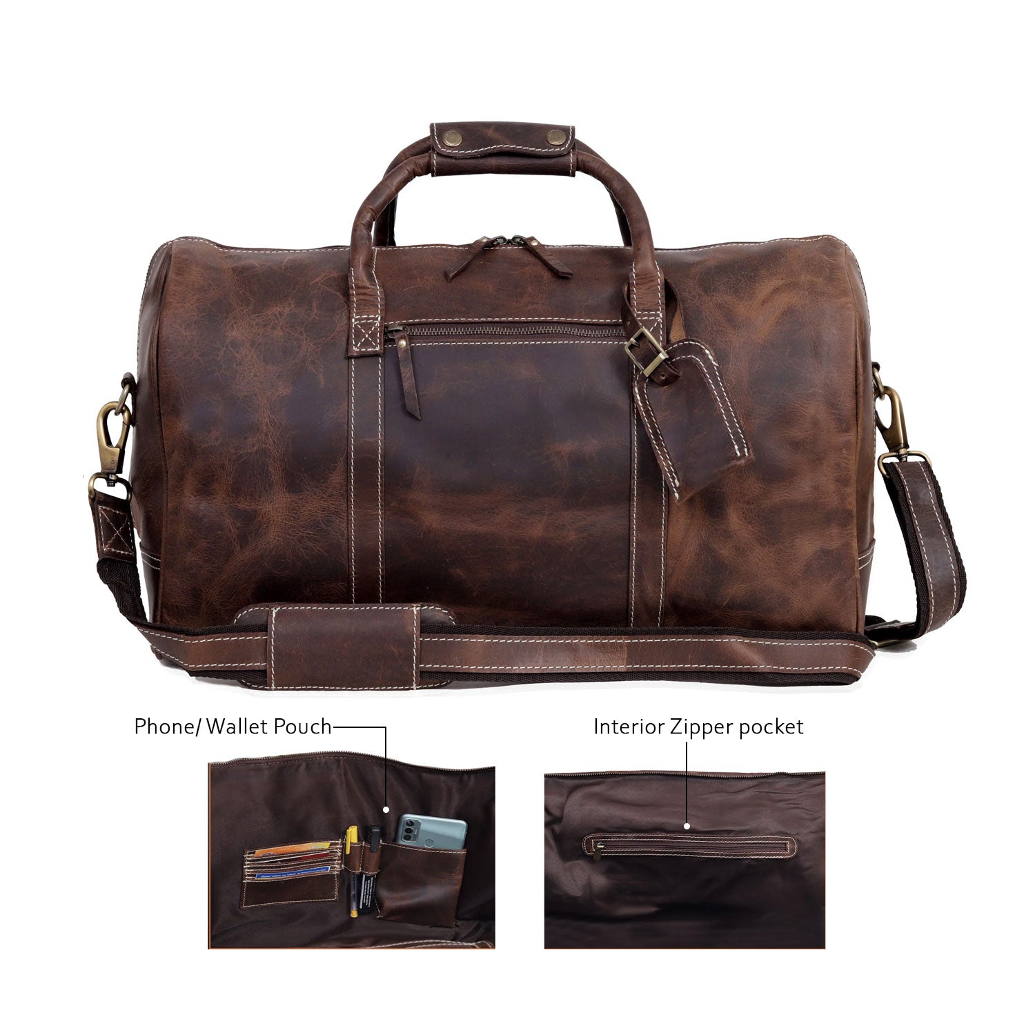 Roosevelt Brown Buffalo Leather Duffle Bag