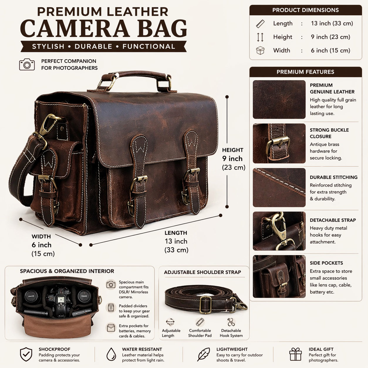 Leather DSLR Camera Messenger Bag