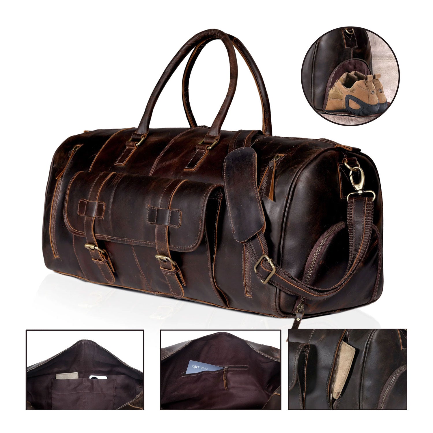 Denali Brown Shoe Leather Duffle Bag for Men