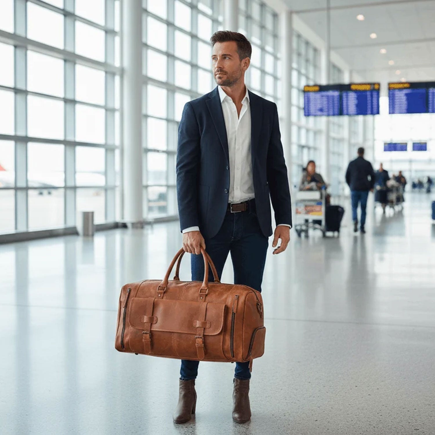 Denali Tan Shoe Leather Duffle Bag for Men