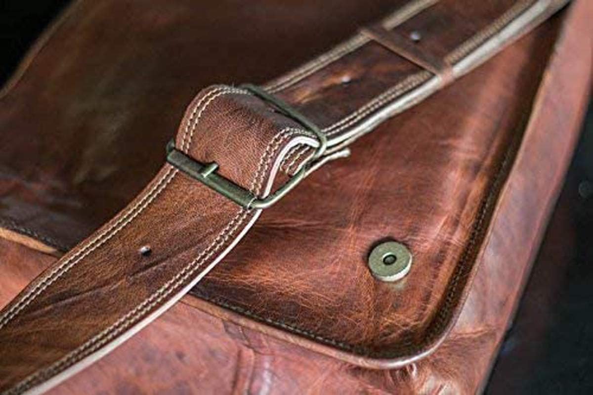 Vintage Leather Messenger Bag – 18" Full Flap Laptop Satchel Bag