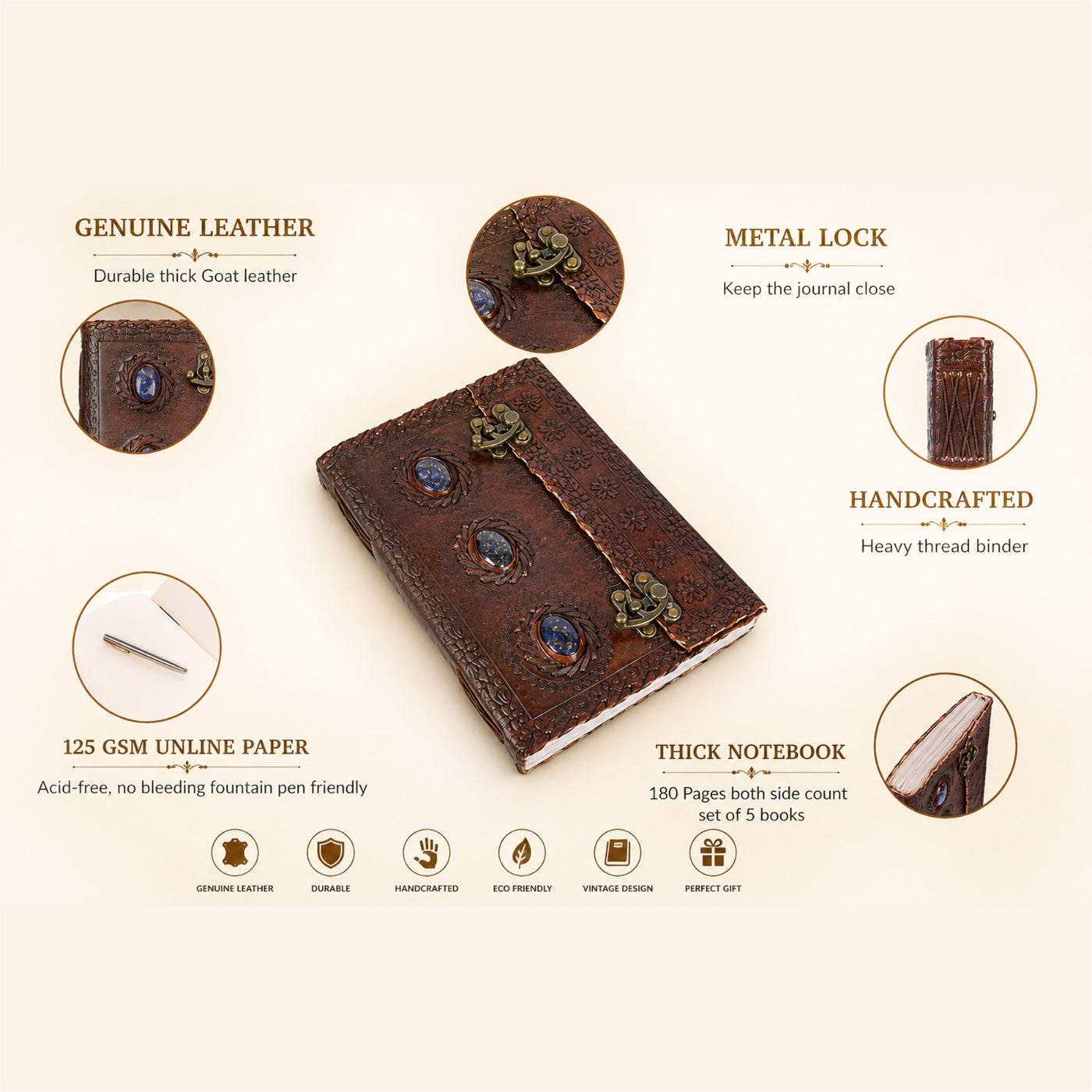 Medieval Stone Embossed Handmade Leather Journal