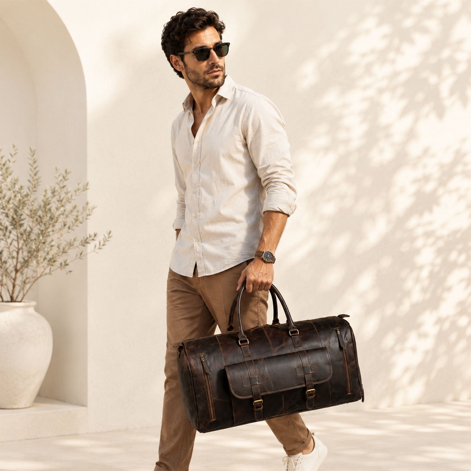 Denali Brown Shoe Leather Duffle Bag for Men