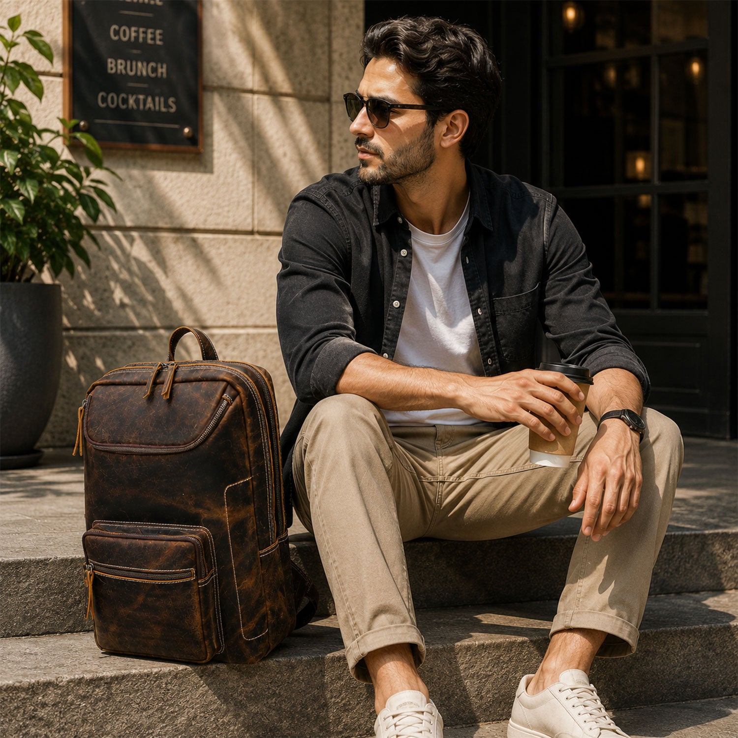 Portland Leather Laptop Backpack - Vintage Brown