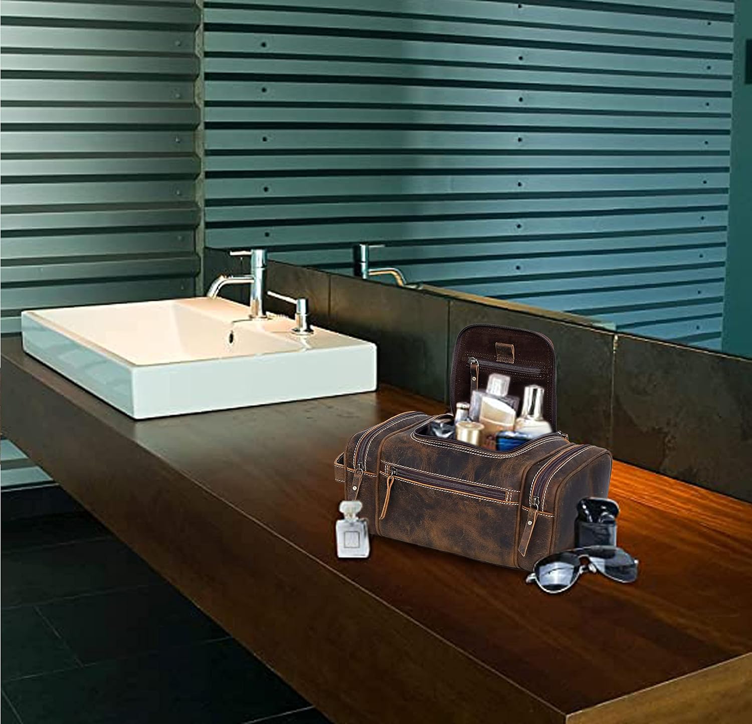 Leather Toiletry Bag for Men and Women Travel Dopp Kit Groomsmen Gift