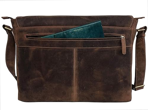 Classic Elegance: 18-Inch Vintage Leather Full Flap Messenger Laptop Bag - Vintage Leather Messenger bag - Retro Themed Messenger bag