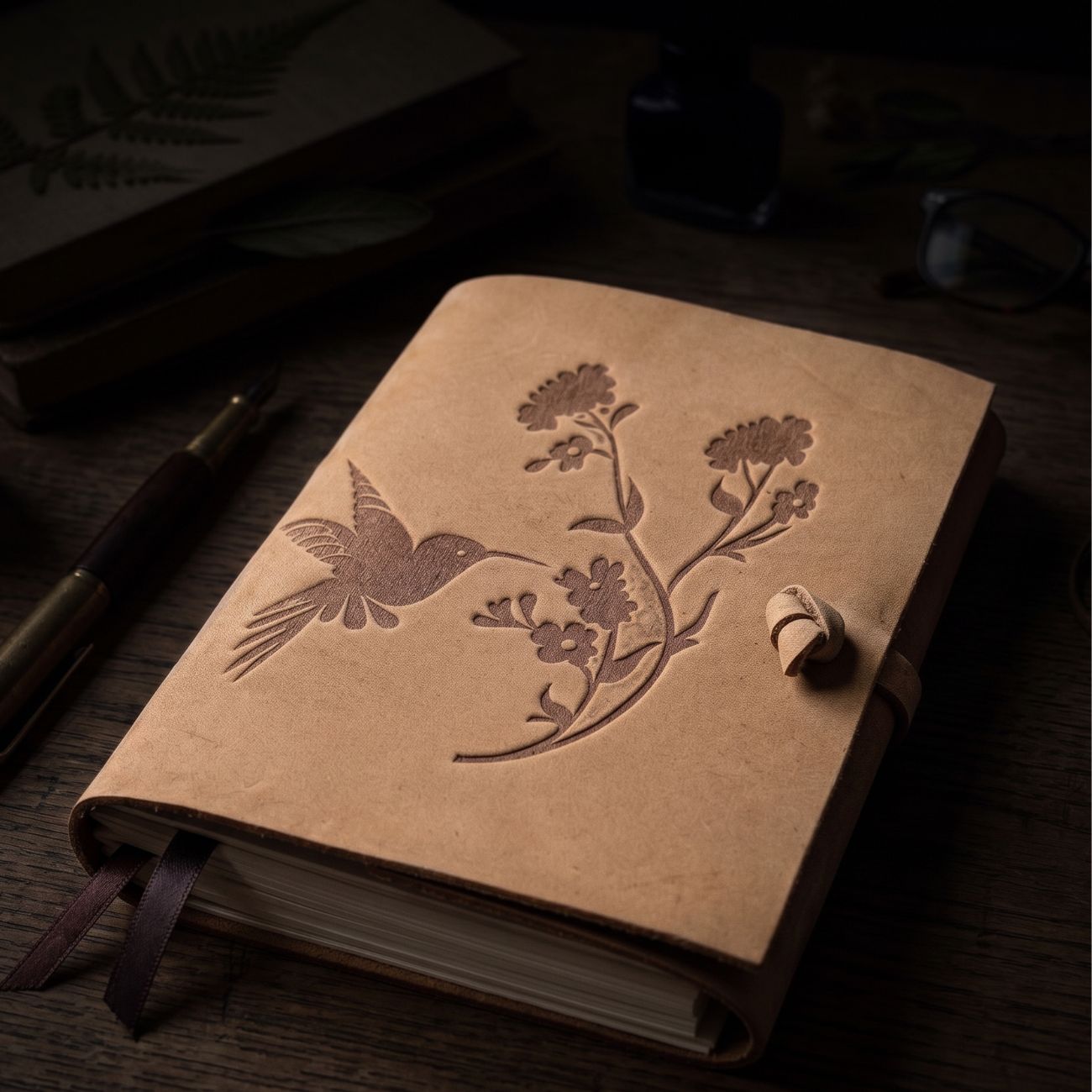 Bloom Tree Hummingbird Leather Journal