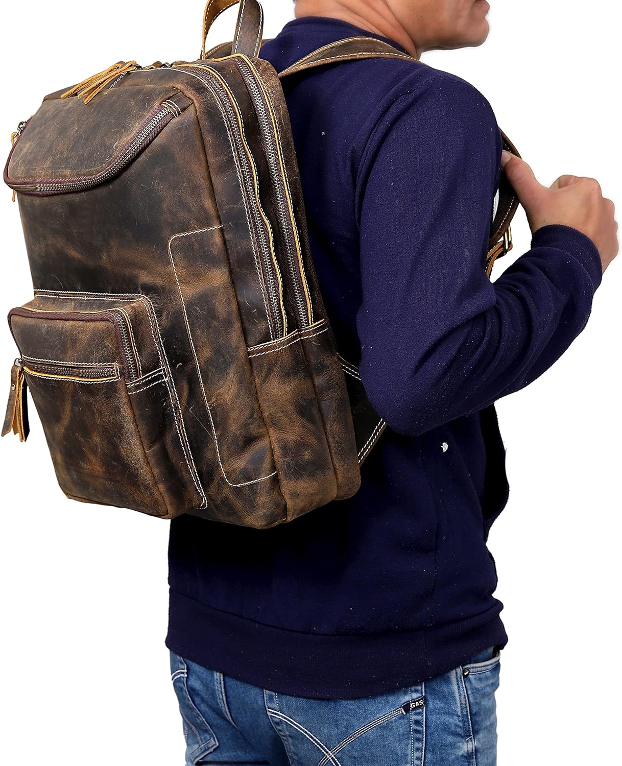 Classic Brown Leather Laptop Backpack: Vintage Elegance for Business and Travel 15.6" size