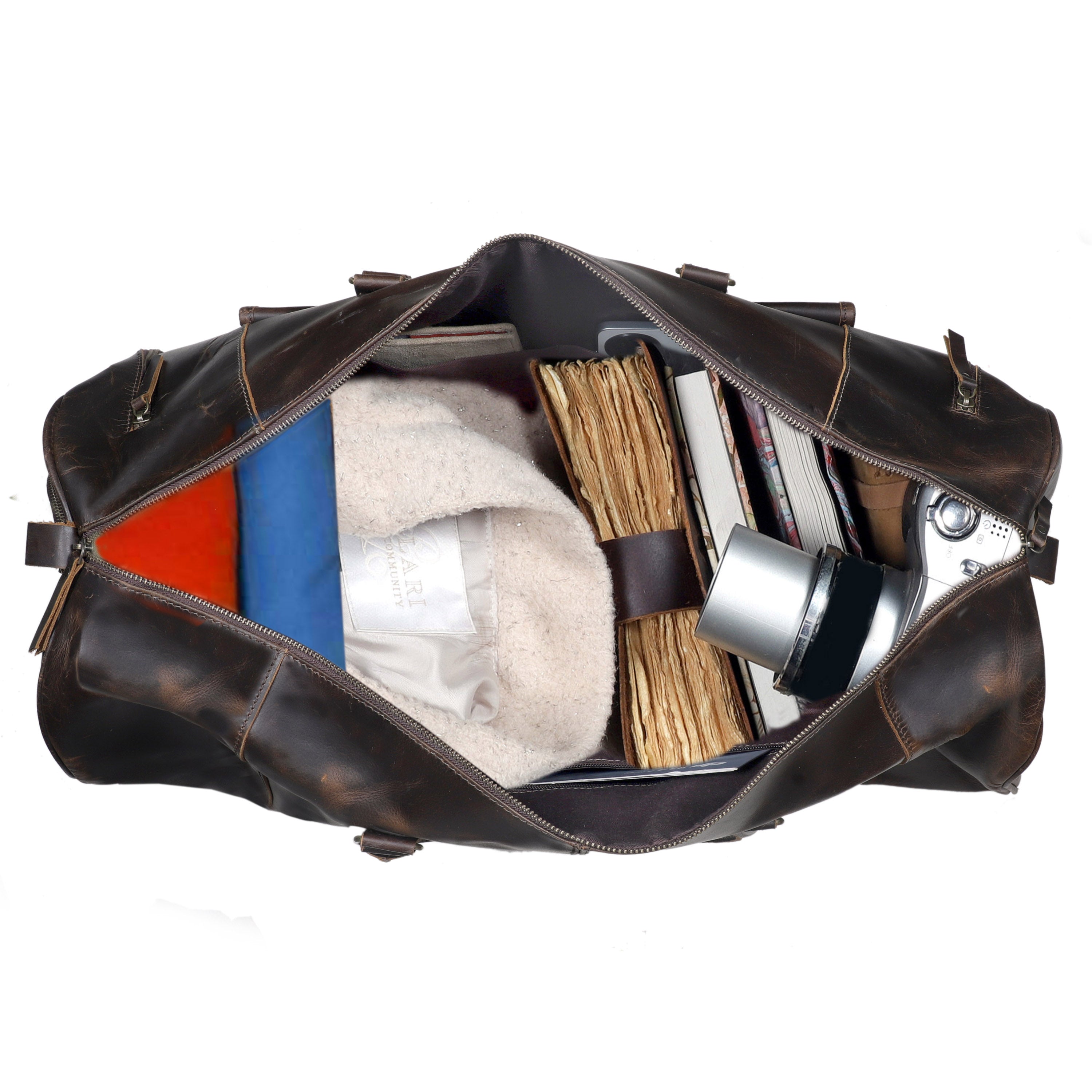 Brown Leather Shoe Duffle Bag for Men – Travel Weekender with Shoe Compartment