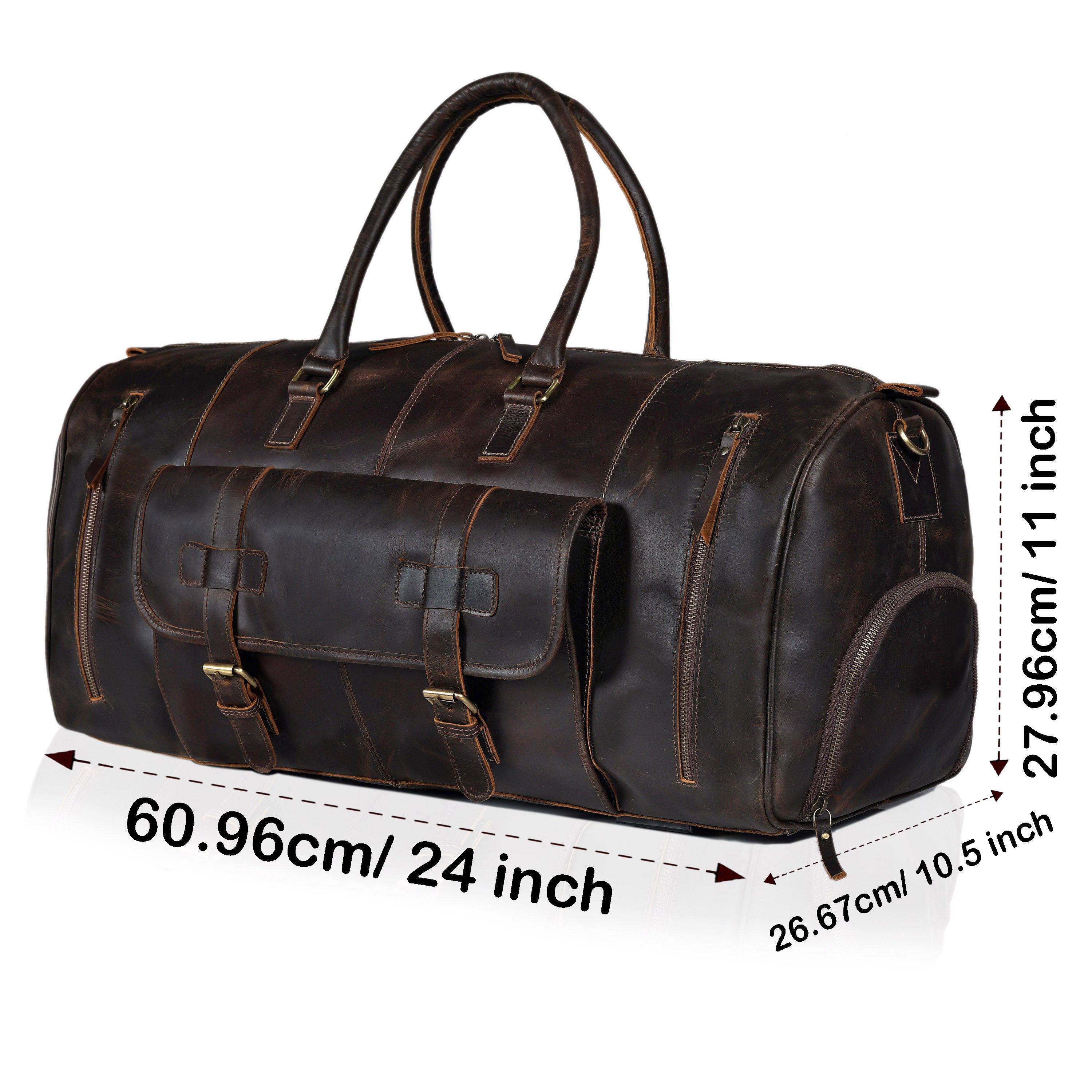 Brown Leather Shoe Duffle Bag for Men – Travel Weekender with Shoe Compartment