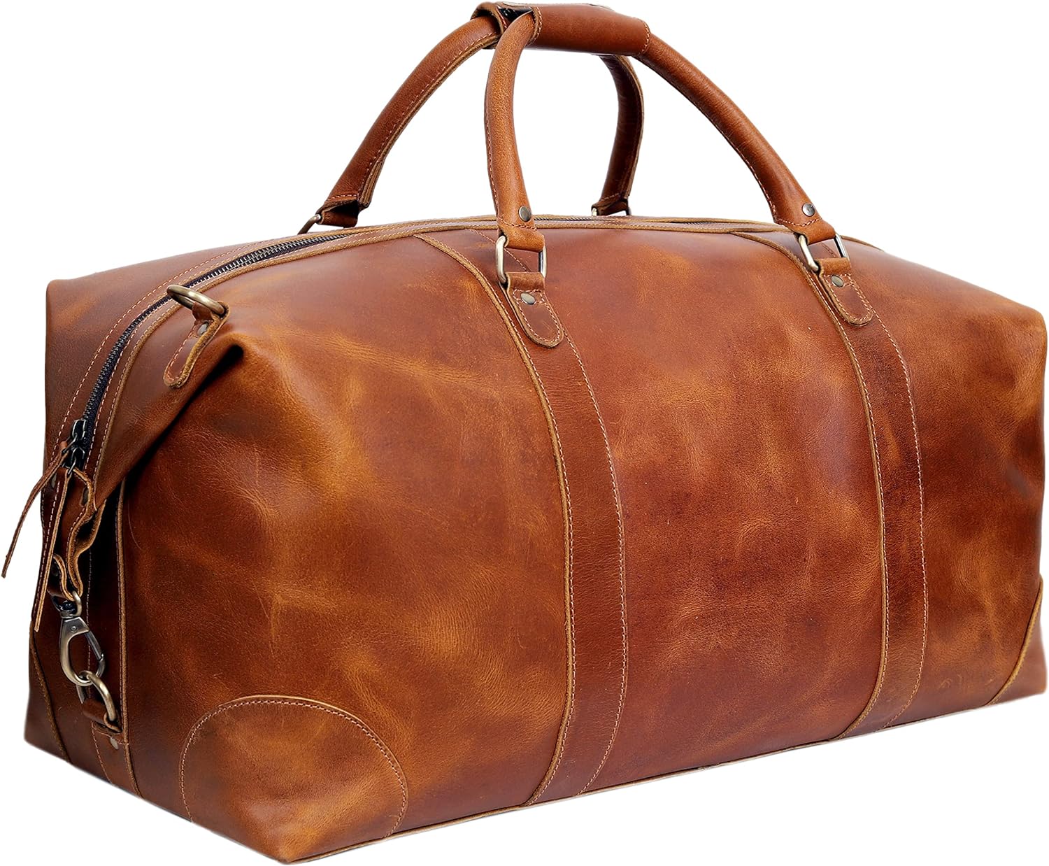 Leather Travel Duffel Bag Overnight Weekender Carry on Cabin Bag - Tan