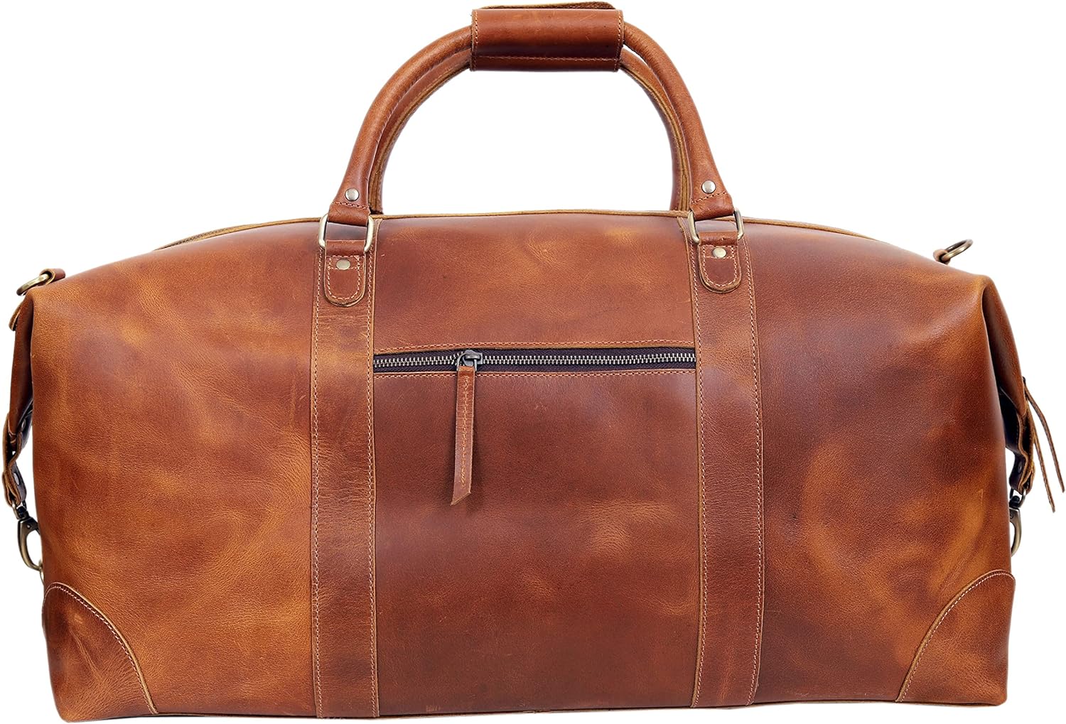 Leather Travel Duffel Bag Overnight Weekender Carry on Cabin Bag - Tan