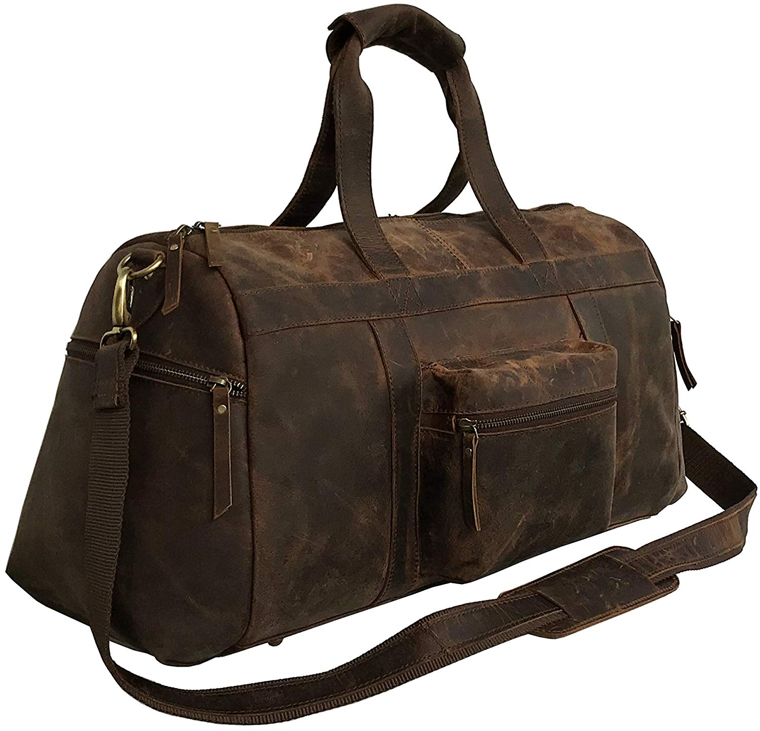 Genuine Leather Duffel | Travel Carry On Overnight Weekend Leather Bag | Sports Gym Duffel Holdall for Men and women (21" x 9" x 10.5" inches (Brown Color) - cuerobags
