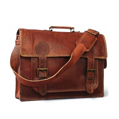 18 Inch Vintage Handmade Leather Messenger Bag - CUERO BAGS