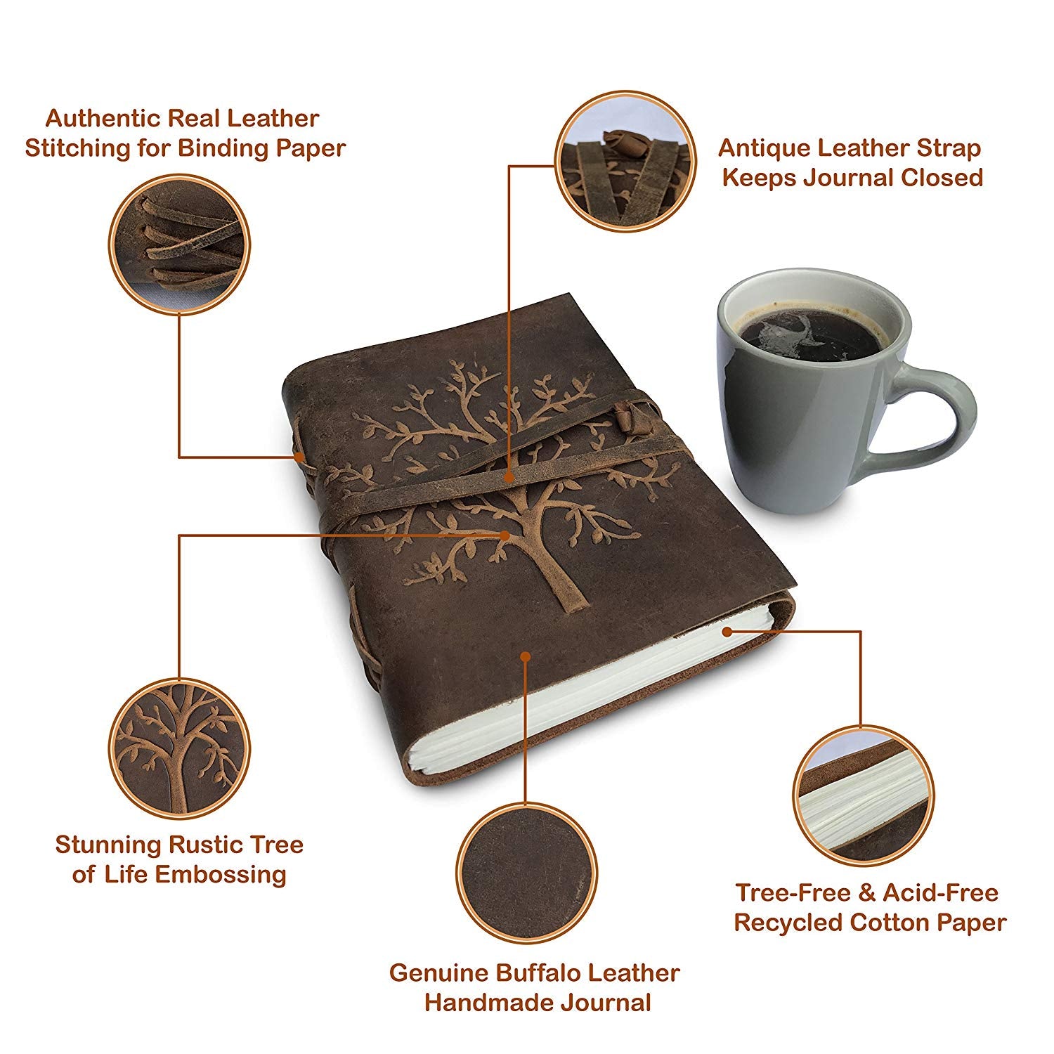 LEATHER JOURNAL TREE OF LIFE – WRITING NOTEBOOK HANDMADE LEATHER BOUND DAILY NOTEPADS FOR MEN & WOMEN BLANK PAPER LARGE 8 X 6 INCHES – BEST GIFT FOR ART SKETCHBOOK, TRAVEL DIARY & JOURNALS TO WRITE IN - cuerobags