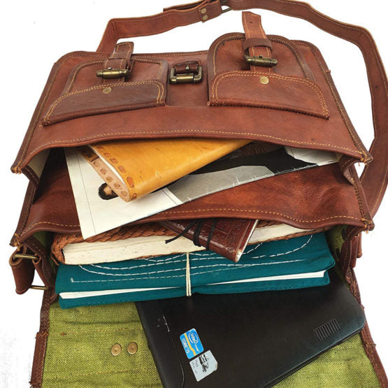 13" VINTAGE HANDMADE LEATHER MESSENGER BAG FOR LAPTOP BRIEFCASE BEST COMPUTER SATCHEL SCHOOL DISTRESSED BAG - cuerobags