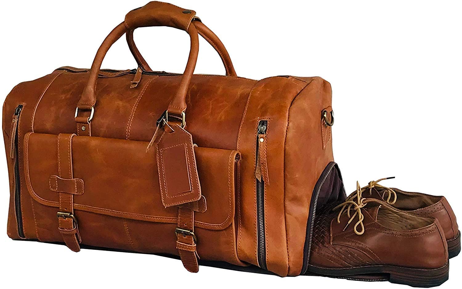 28'' Genuine Leather Travel Bag Large Duffle for Men