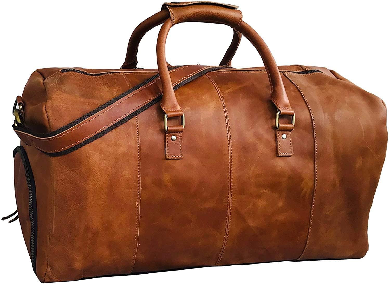 28'' Genuine Leather Travel Bag Large Duffle for Men
