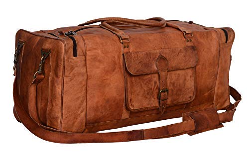 Cuero Bags 30 Inch Large Leather Duffel Travel Duffle Gym Sports Overnight Weekender Bag (Single Pocket) - cuerobags