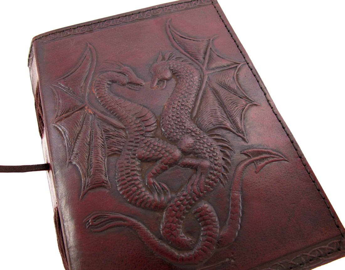 Embossed leather dual dragons 120 leaf journal - cuerobags
