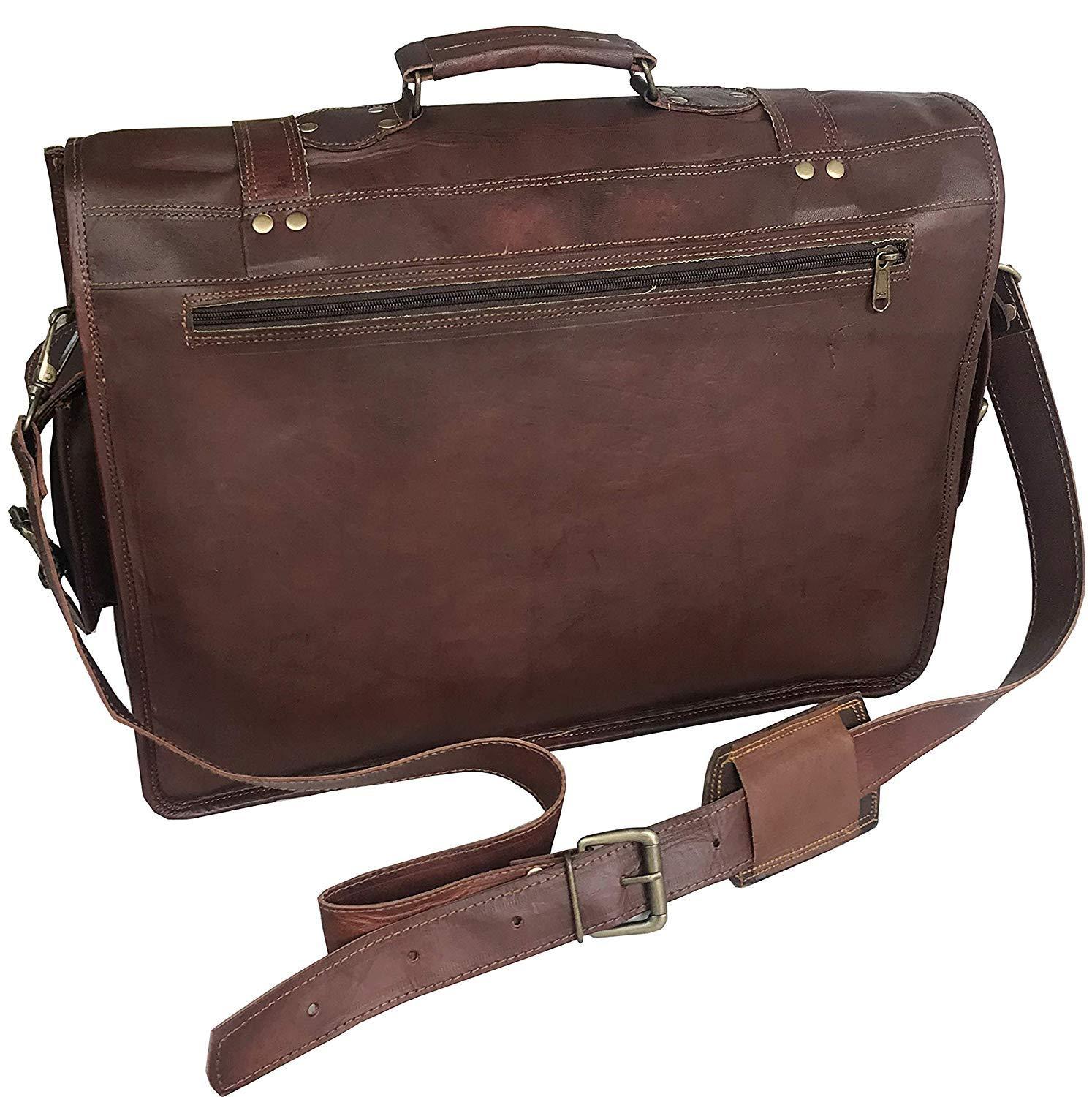 18 Inch Retro Leather Laptop Messenger Bag Office Briefcase College Bag For Women - cuerobags