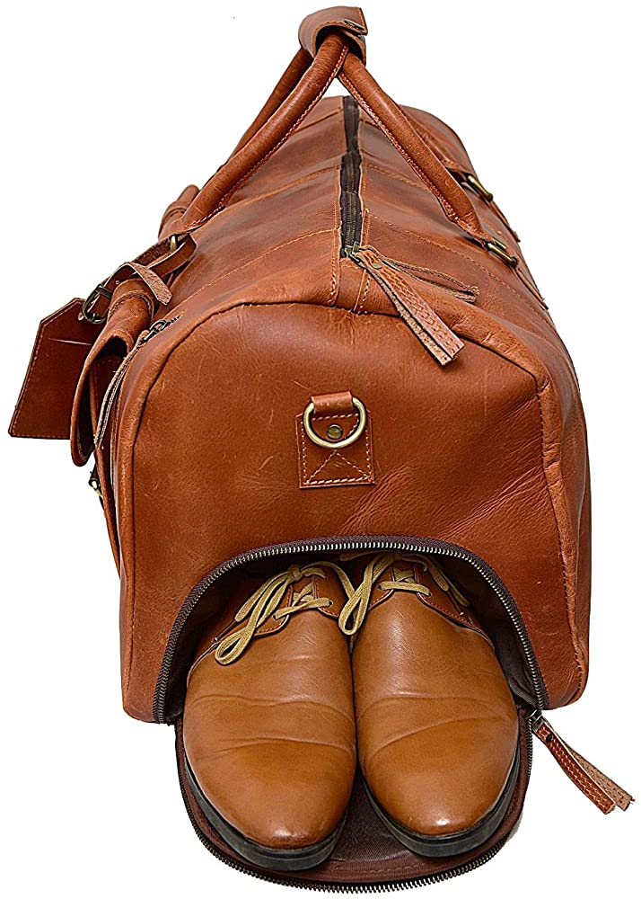 24" Large leather Travel Bag Duffel bag + Leather Toiletry Bag Travel Dopp Kit Made With High Class Buffalo Leather