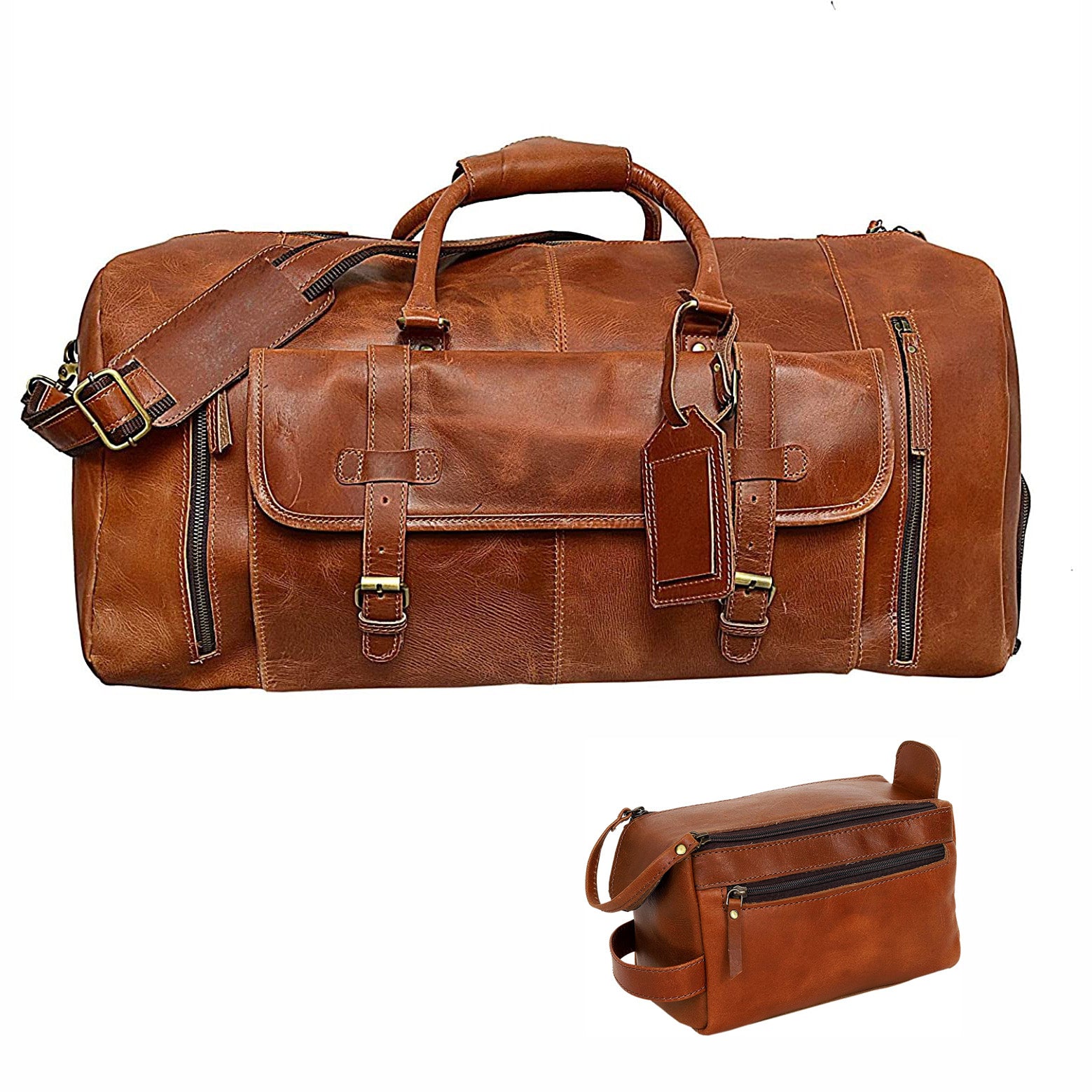buffalo leather backpack or duffle Luxury 24" Leather Duffle Bag with Travel Toiletry Kit -Cuero Bags