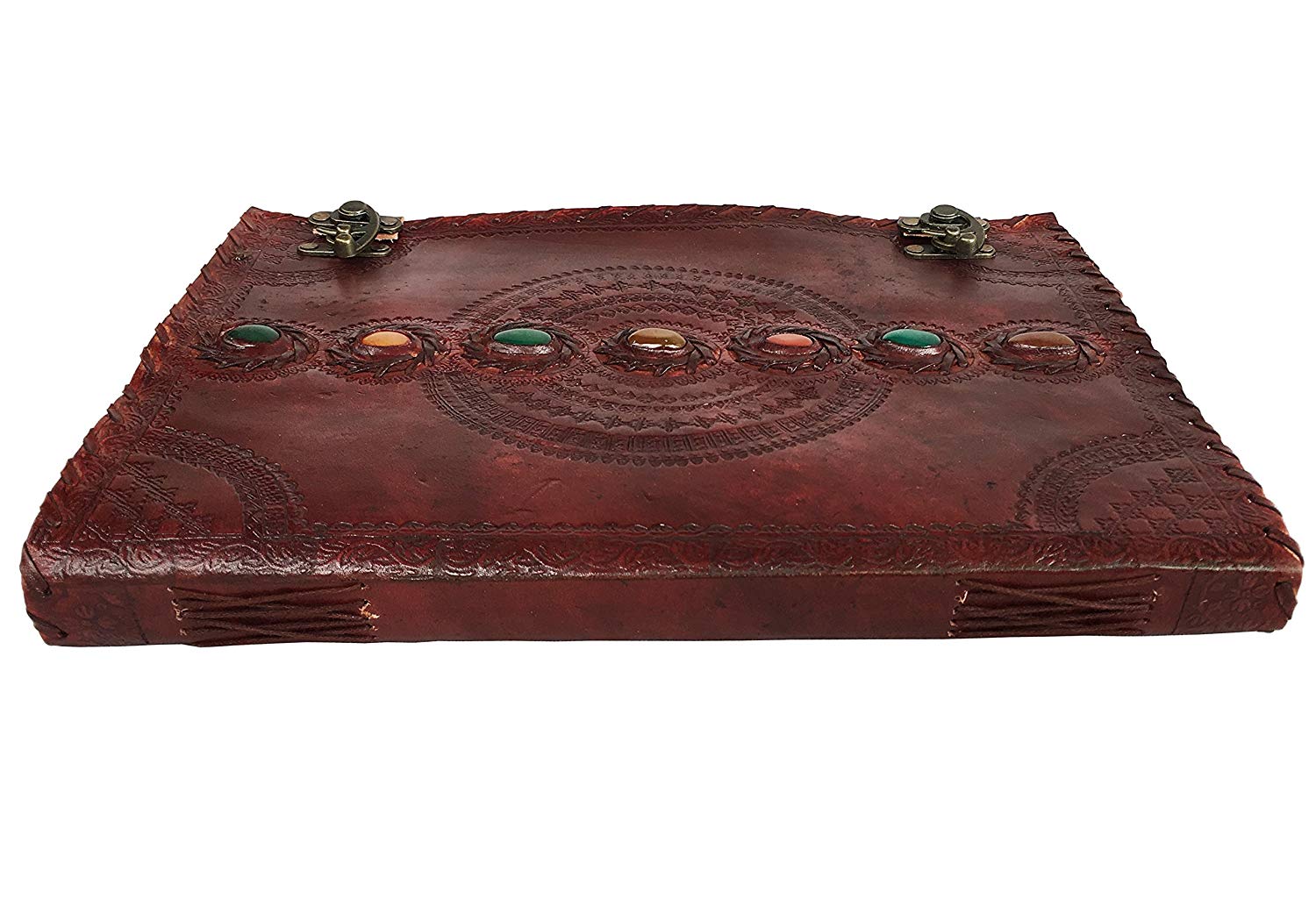 Leather Journal Book Seven Chakra Medieval Stone Embossed Handmade Book of Shadows Notebook Office Diary College Book Poetry Book Sketch Book 10 x 13 inches - cuerobags