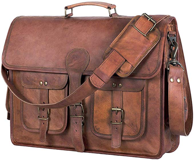 Hulsh Black Leather Messenger Bag for Men and Women 18 inch Handmade Vintage Genuine Leather Laptop Bag for Men Best Leather Briefcase Satchel
