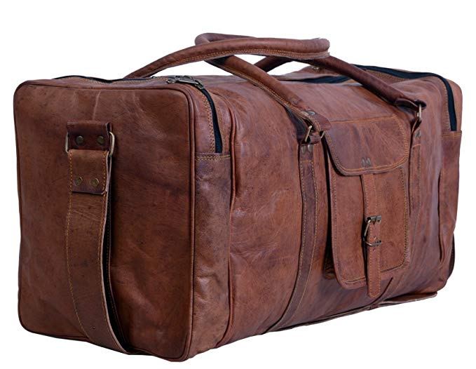 Leather Duffel Bag Large 24 Inch Square Duffel Travel Gym Sports Overnight Weekender Leather Bag for Men and Women - cuerobags