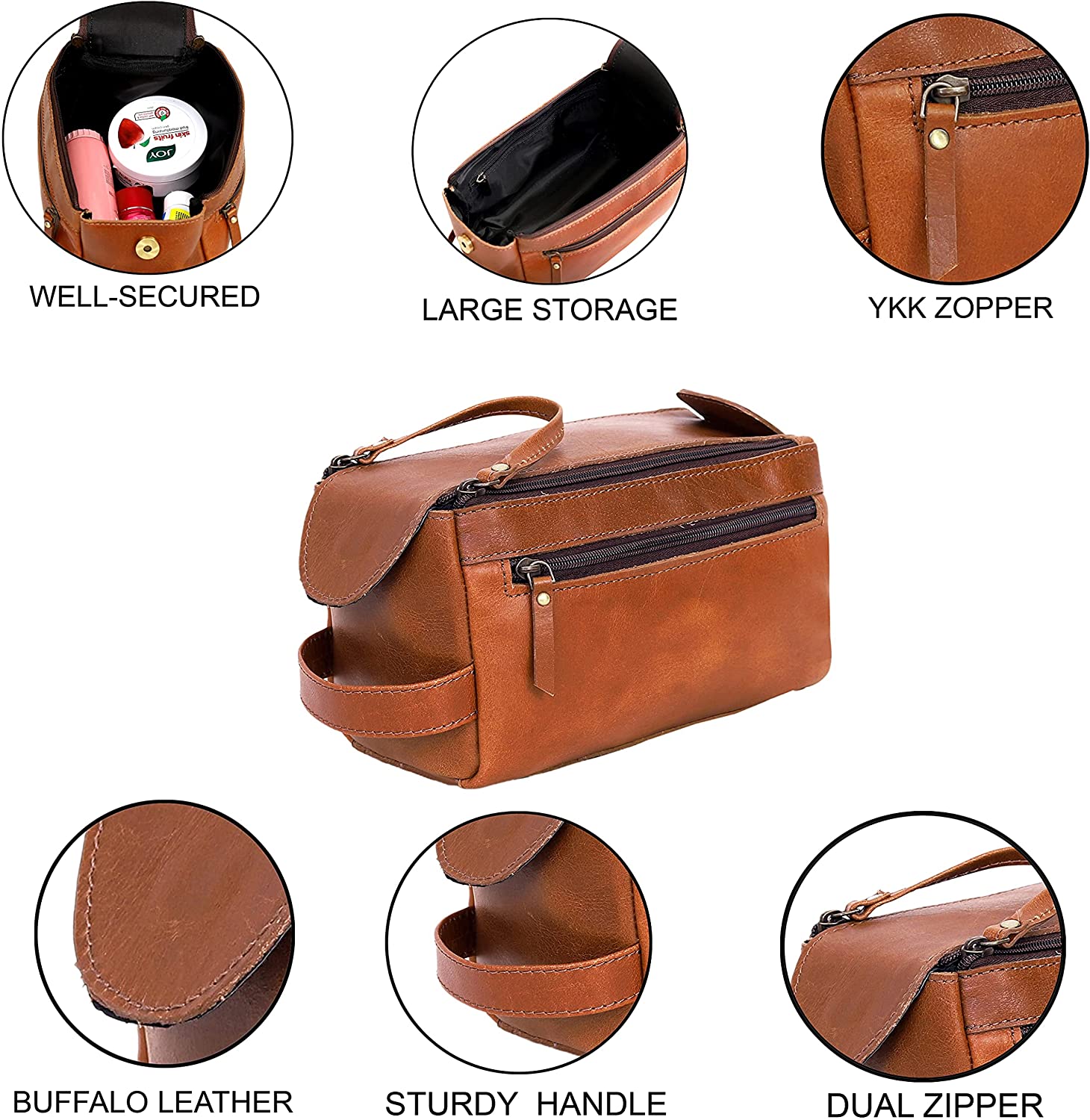 24" Large leather Travel Bag Duffel bag + Leather Toiletry Bag Travel Dopp Kit Made With High Class Buffalo Leather