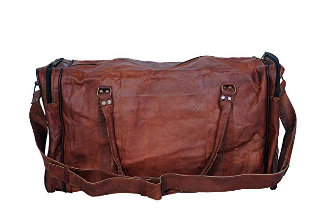21 Inch Vintage Leather Duffel Travel Gym Sports Overnight Weekend Duffel Bag - cuerobags