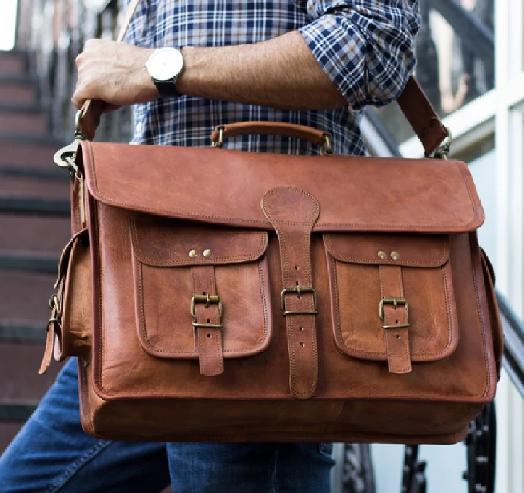 18 Inch Vintage Handmade Leather Messenger Bag - CUERO BAGS