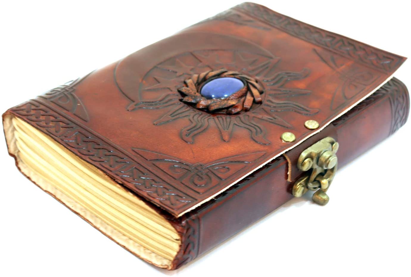 Leather Journal with Unlined Pages with Sun & Moon Blue Stone