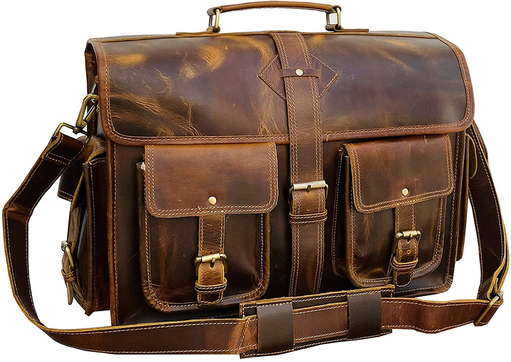 Genuine Buffalo Leather Briefcase Laptop Messenger Bag Best Computer  Satchel Handmade Bags for Men College Bag Shoulder Bag Large Rustic Bag 