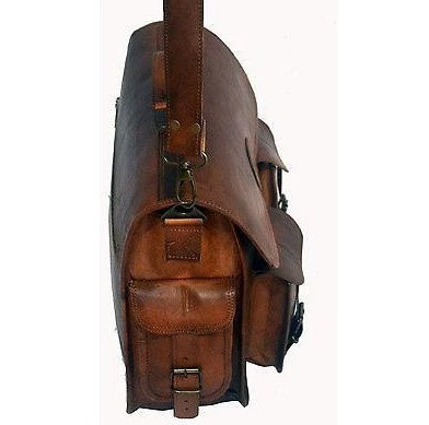 Brown Leather Two Pocket Messenger Bag - cuerobags