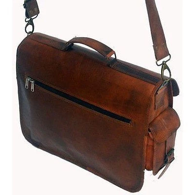 Brown Leather Two Pocket Messenger Bag - cuerobags