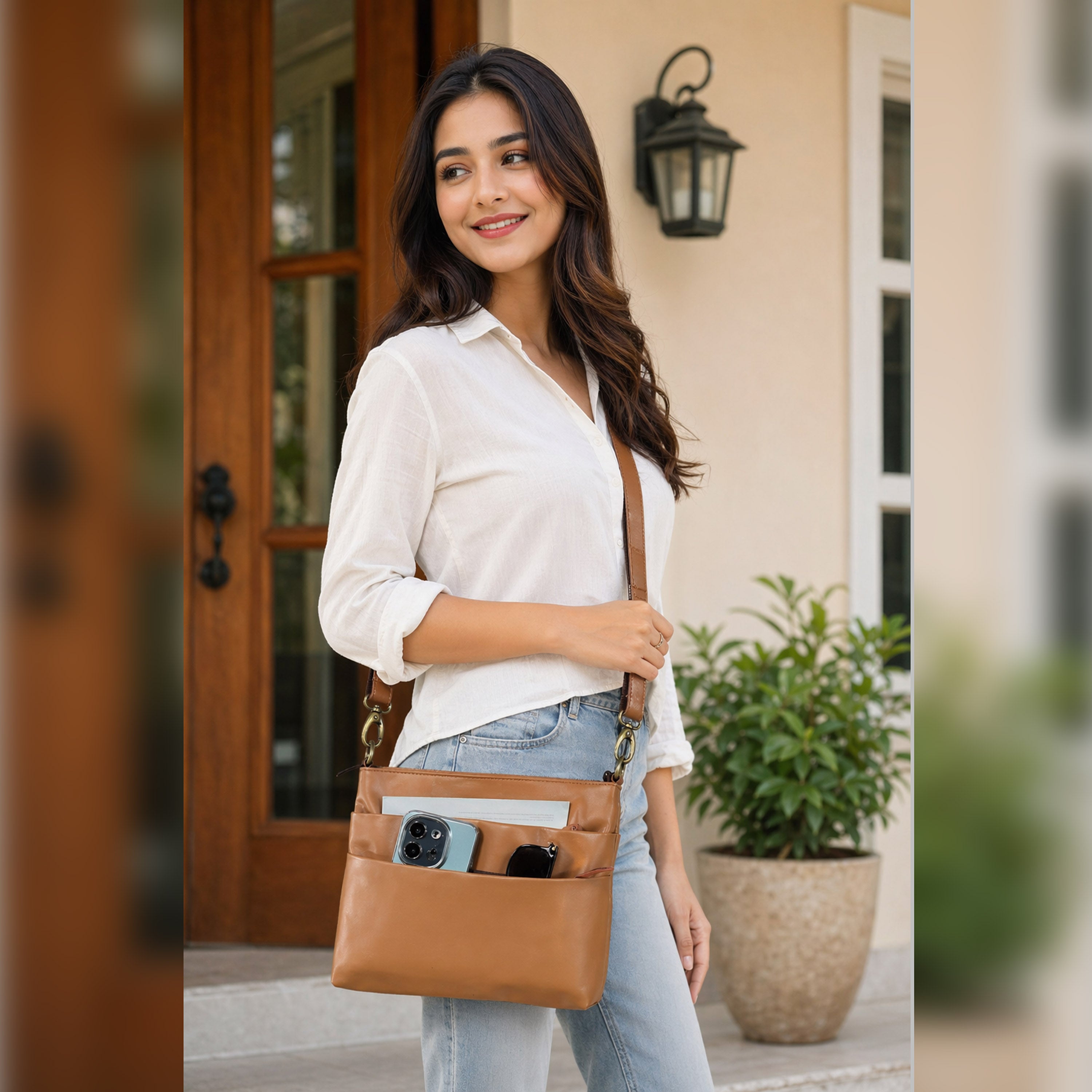 Bailey Tan Leather Crossbody Bag