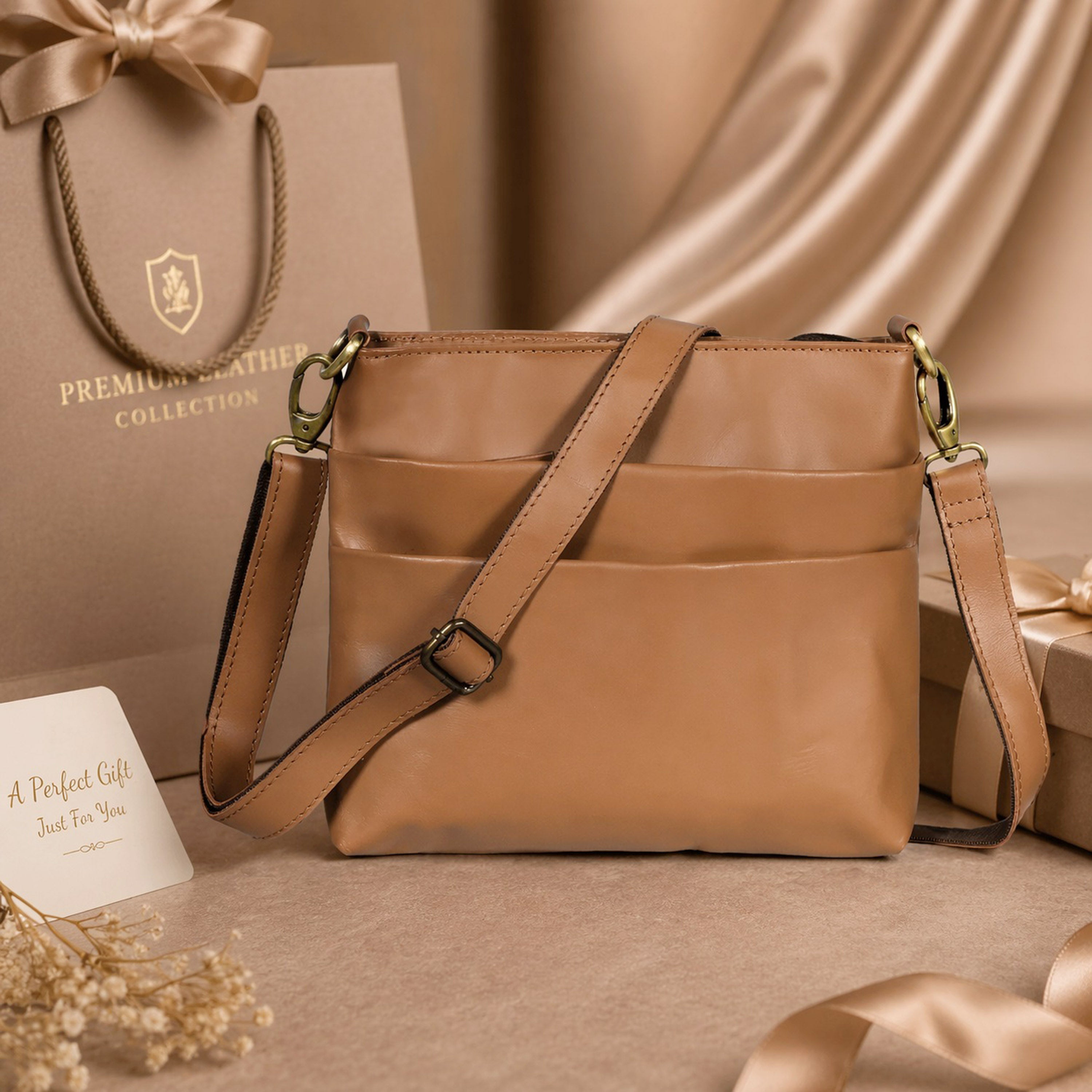 Bailey Tan Leather Crossbody Bag