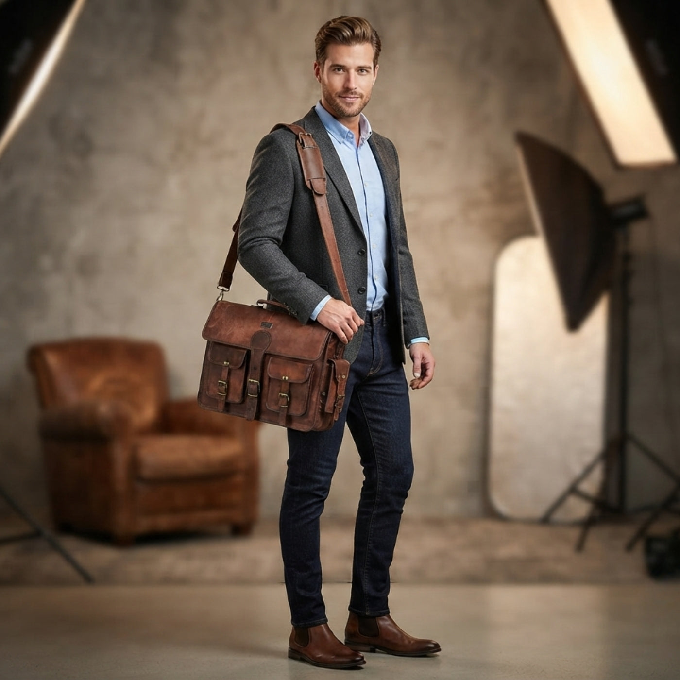 Cooper Vintage Goat Leather Messenger Bag