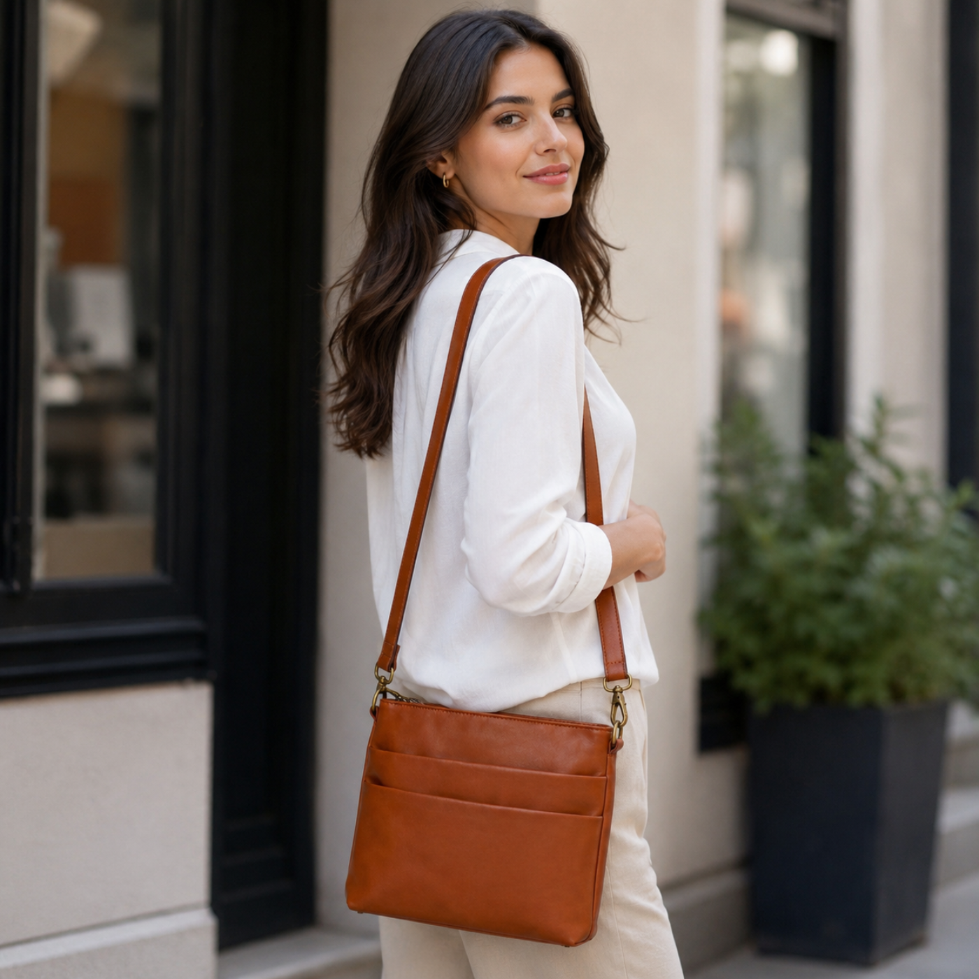 Bailey Tan Leather Crossbody Bag