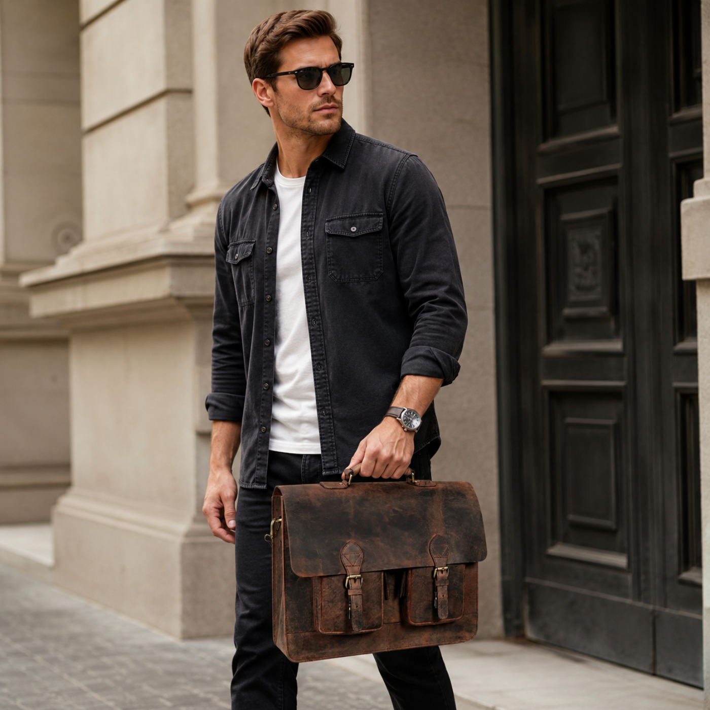 Harrison Buffalo Leather Messenger Bag
