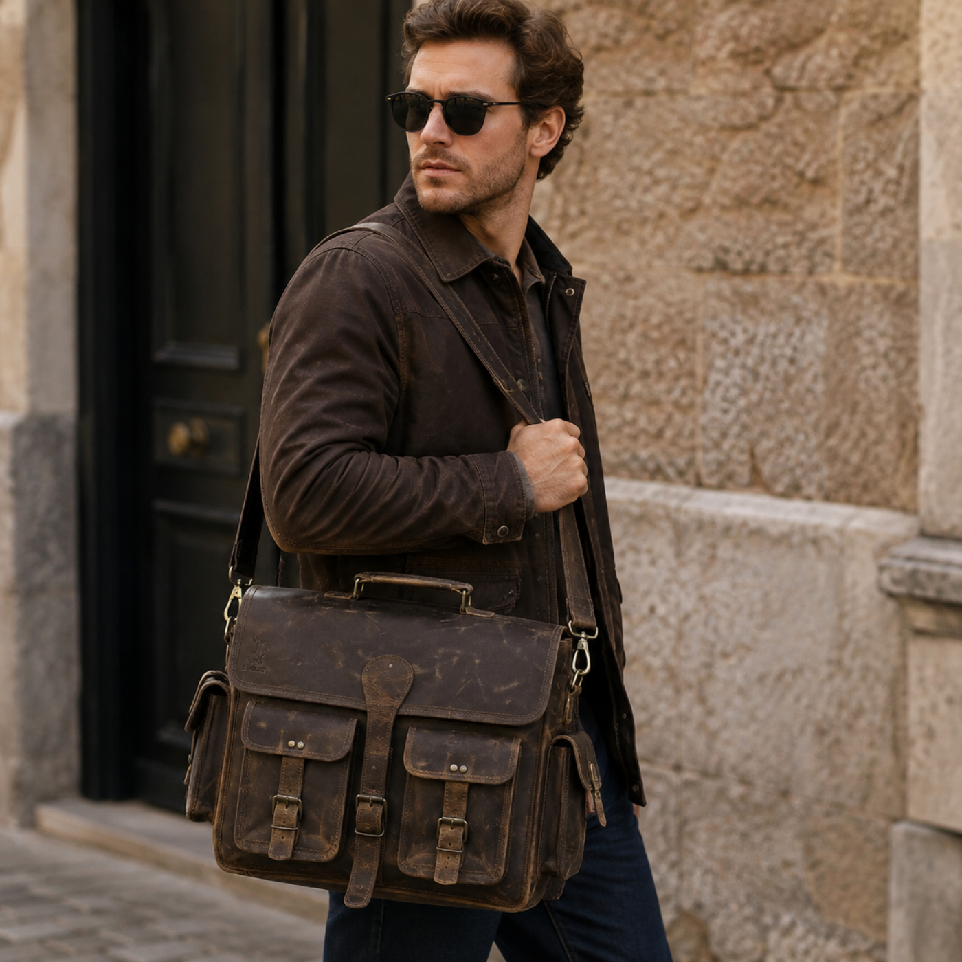 Houston Leather Messenger Laptop Bag