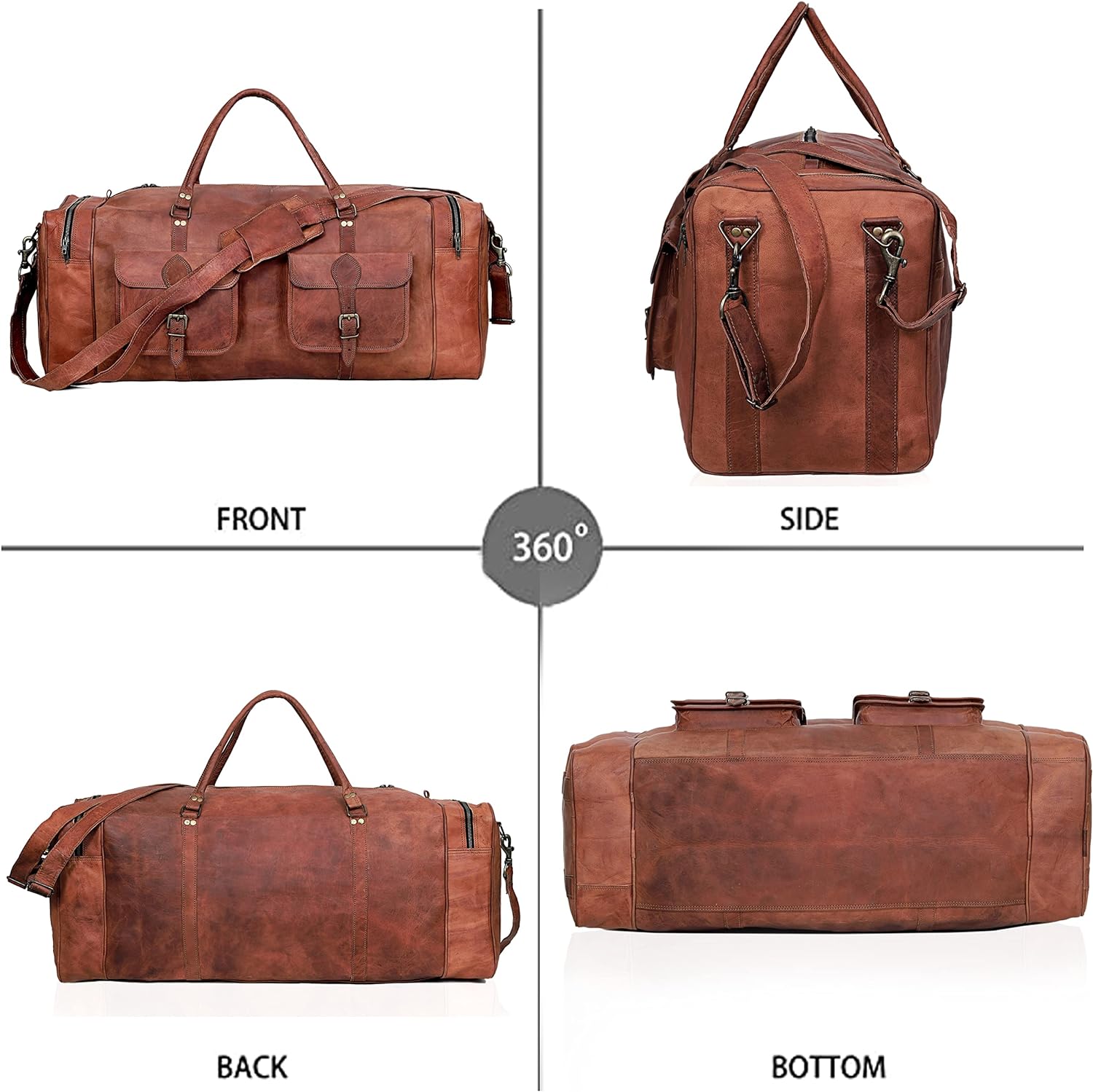 Premium Leather Men's Duffel Bag: Your Ideal Travel Companion for Sports, Weekends, and More - Vintage Leather Duffel